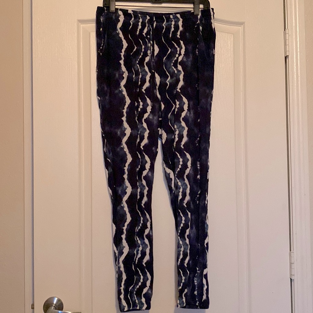 BCBGeneration, navy blue & white linen pants w tie, relaxed fit, jogger bottoms